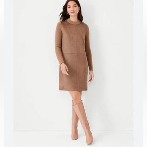 BNWOT Brown Ann Taylor Faux Suede Sweater Dress - XXSP